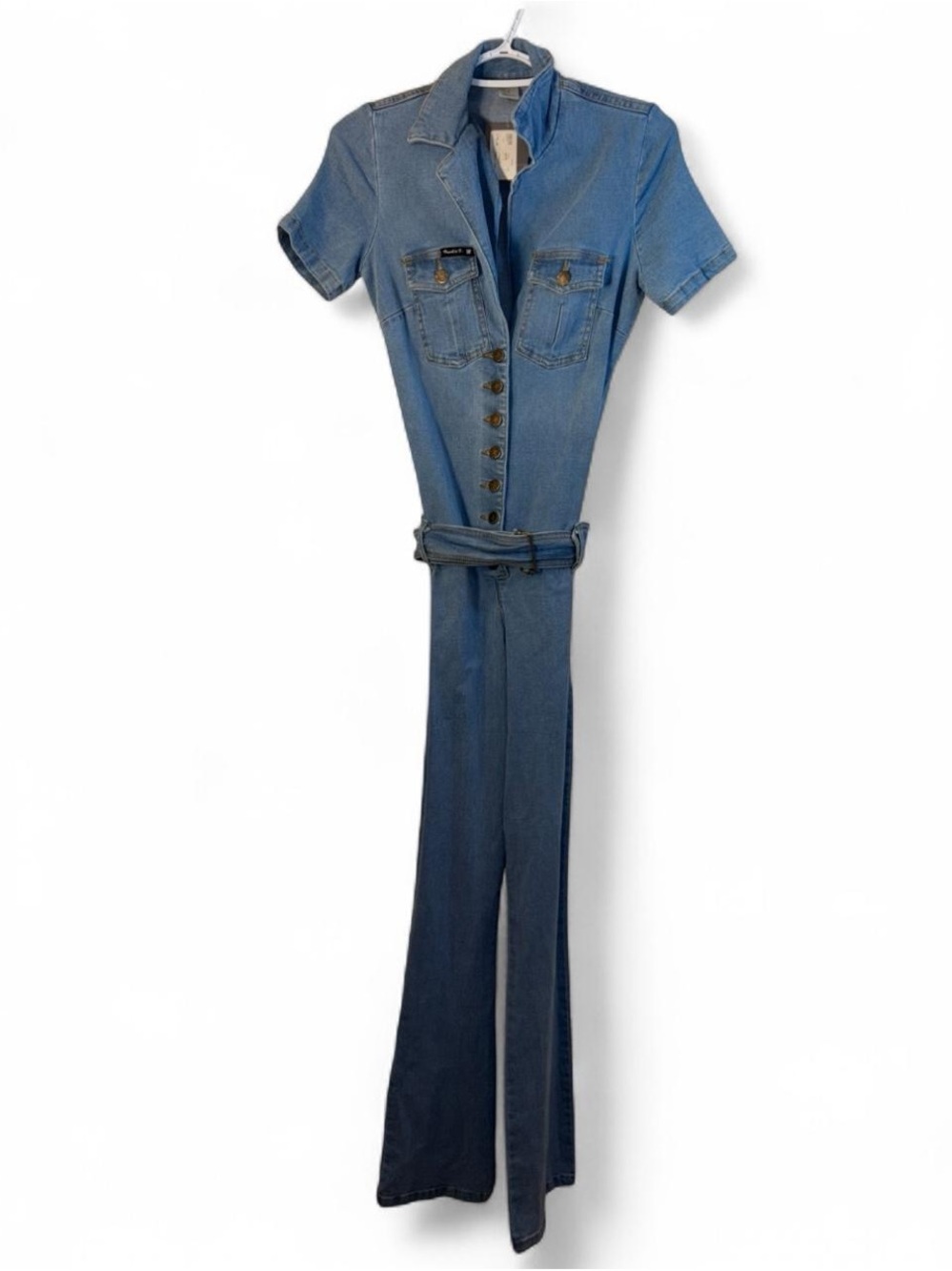 Vintage Rare jlo Frankie B. Blue Denim Short Sleeve Jumpsuit with Belt
